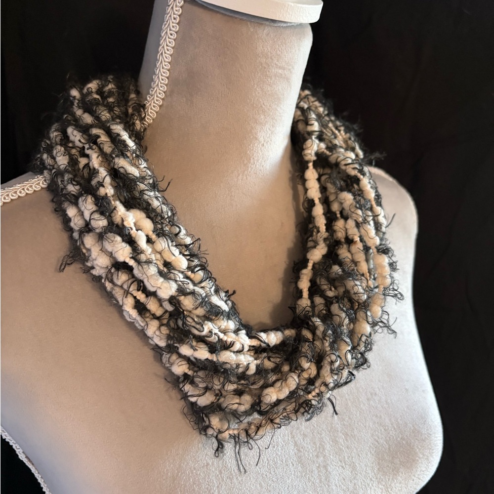 Black & Ivory Yarn Statement Necklace with Magnetic Clasp